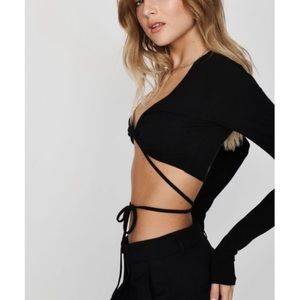 Garage Natalia Long Sleeve Wrap Top, Black, Size S